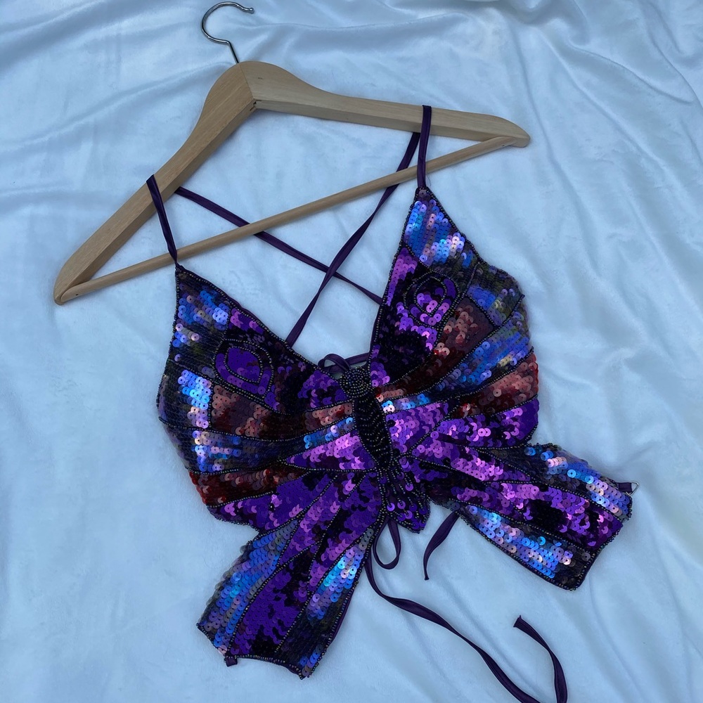 Purple y2k sequin butterfly top